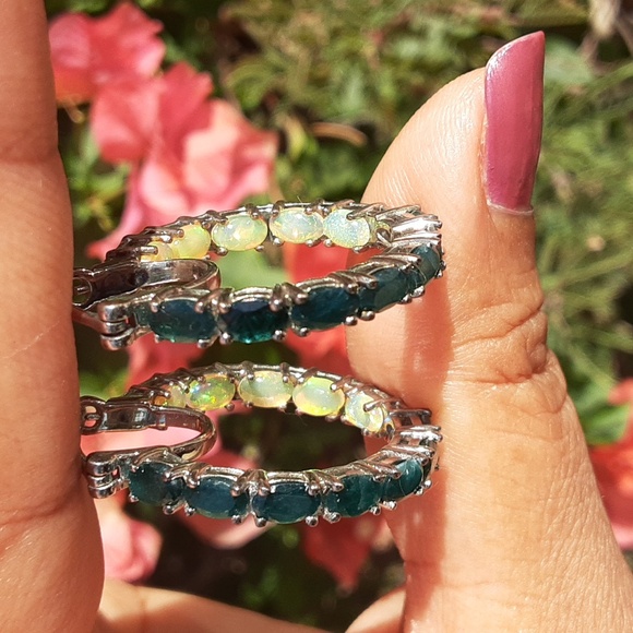 925 Rare Grandidierite and Ethiopian Opal Inside Outside hoops. - Picture 3 of 3